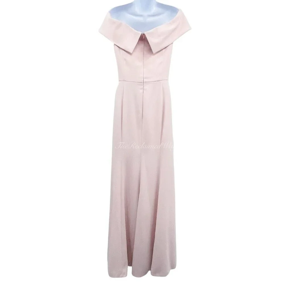 NEW Dessy Collection 3030 Blush Pink Crepe Slit Maxi Dress Gown Off the Shoulder - Picture 3 of 11